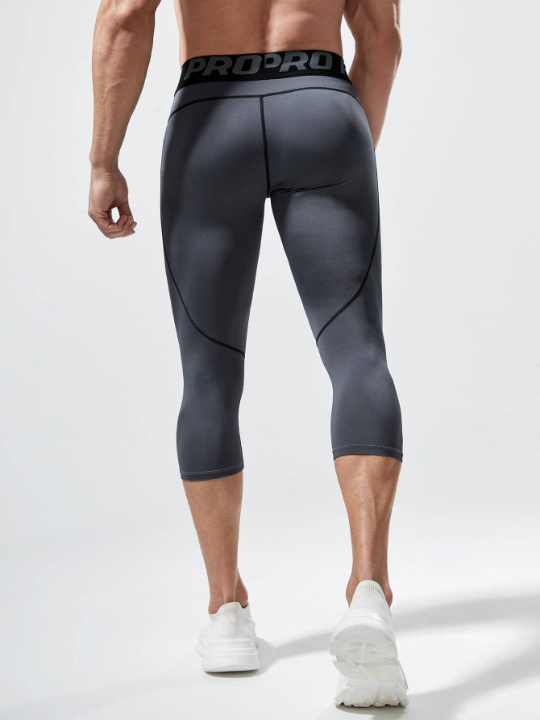 Sport Corelite Men Letter Tape Waist Topstitching Sports Tights