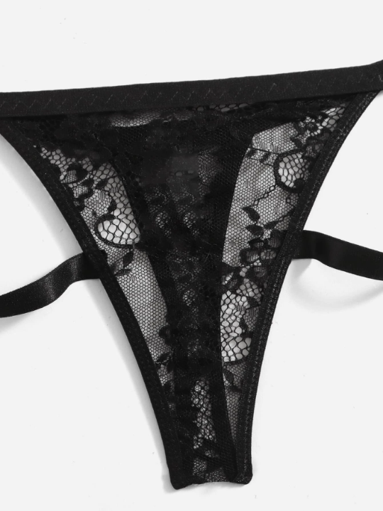 ROMWE Kawaii X Gabiciamp Contrast Lace Ring Linked Lingerie Set