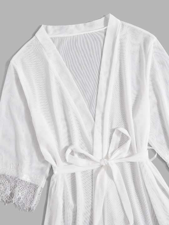 Classic Sexy 3pack Eyelash Lace Panel Belted Mesh Lingerie Set