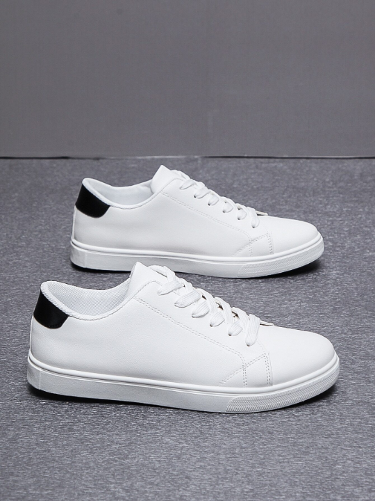 Men's Simple And Comfortable White Sneakers, Casual Sports Shoes With Slip-Proof Sole For Year-Round Use, Suitable For Students, All-Match Style