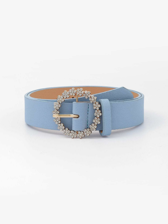 Rhinestone Circle Buckle Belt With Punch Tool