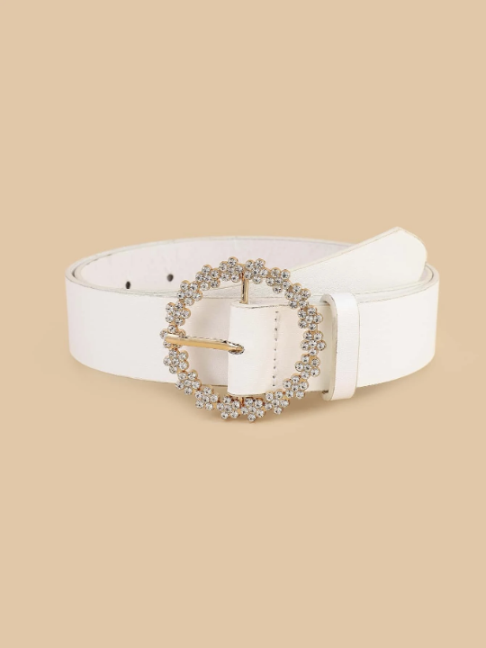 Rhinestone Decor Round Buckle Belt With Hole Punch