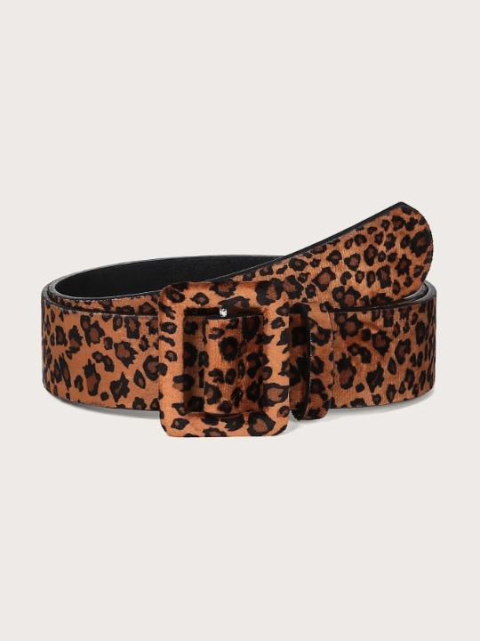 Leopard Pattern Square Buckle Belt