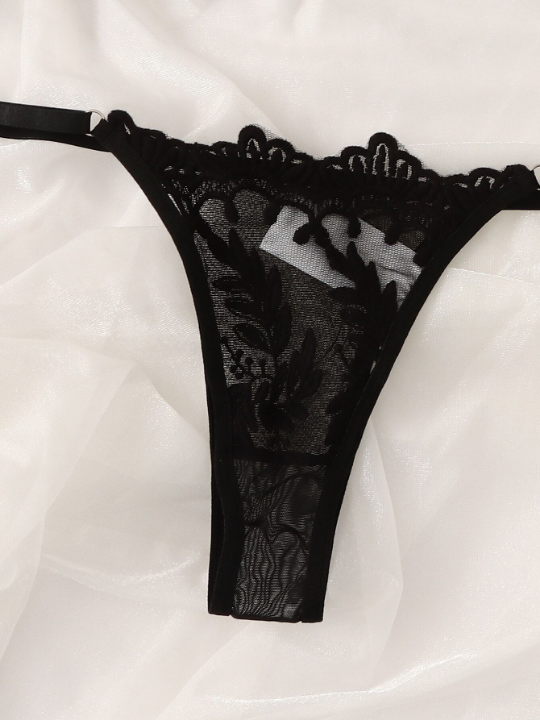 Pure Desire Embroidery Sheer Mesh Underwire Lingerie Set