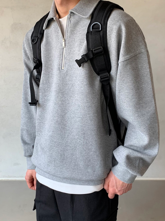 DAZY Men Half Zipper Drop Shoulder Sweatshirt