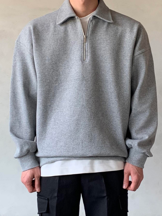 DAZY Men Half Zipper Drop Shoulder Sweatshirt