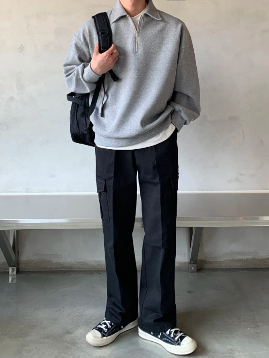 DAZY Men Half Zipper Drop Shoulder Sweatshirt