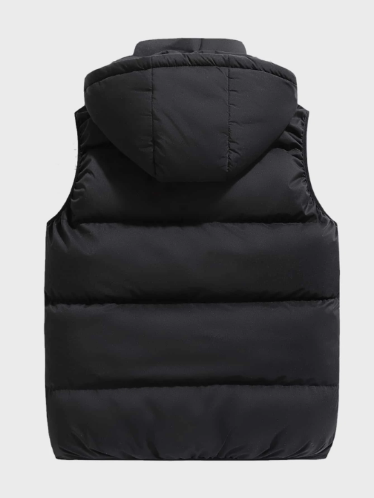 Men Drawstring Hooded Puffer Vest Coat