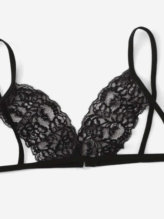 Floral Lace Lingerie Set With Chain Linked Choker