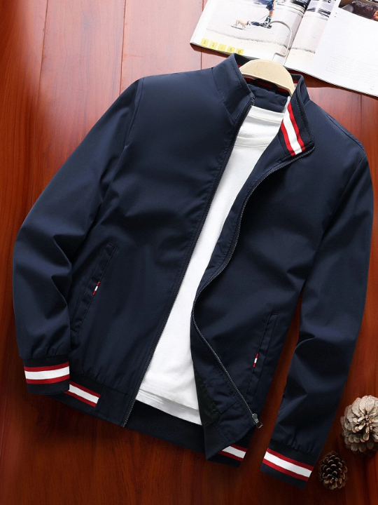 Manfinity Homme Loose Fit Men's Jacket With Striped Trim (Without Tee)