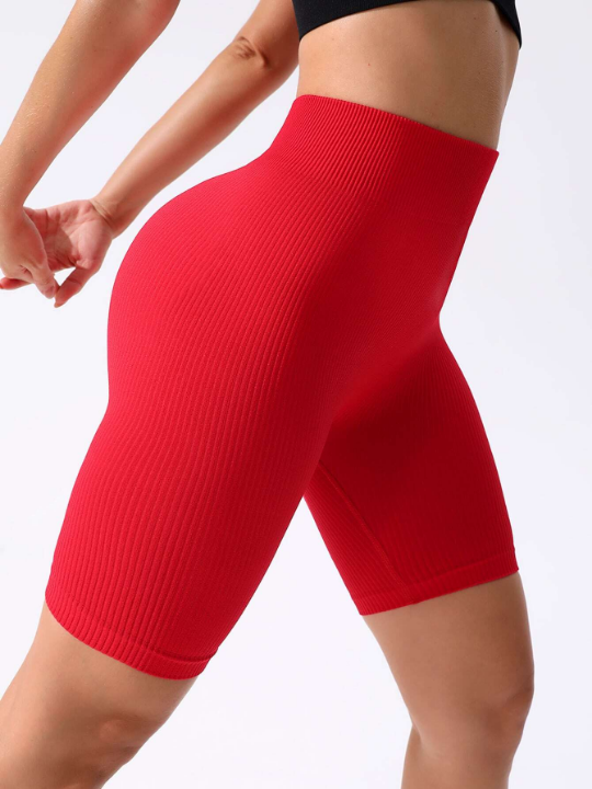 Yoga Basic Rib-knit Tummy Control Sports Biker Shorts