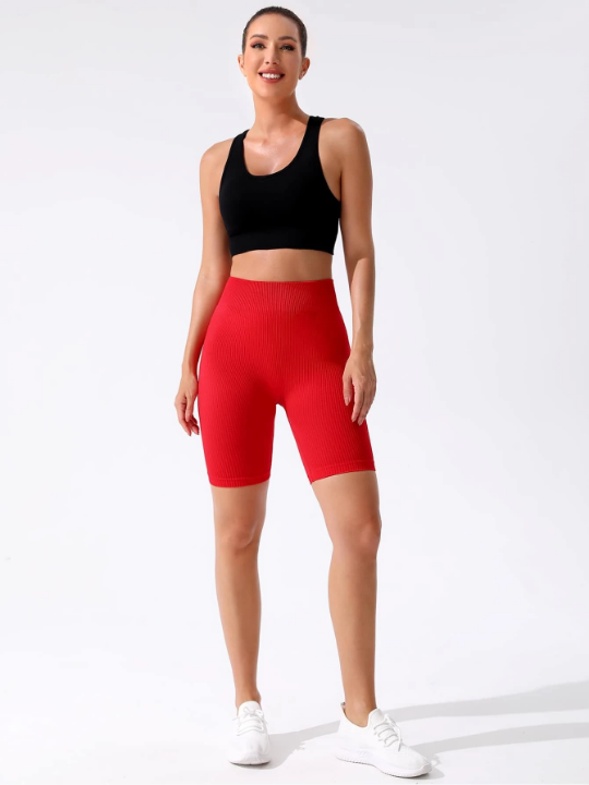 Yoga Basic Rib-knit Tummy Control Sports Biker Shorts