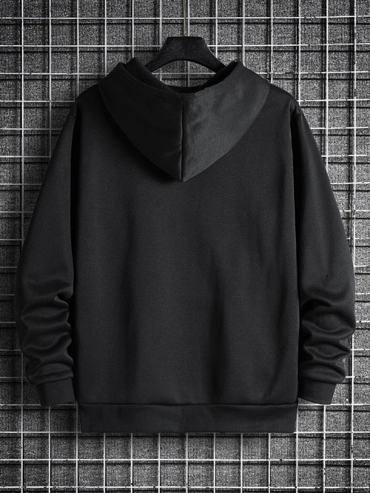 Men Solid Drawstring Pocket Detail Thermal Lined Sweatshirt