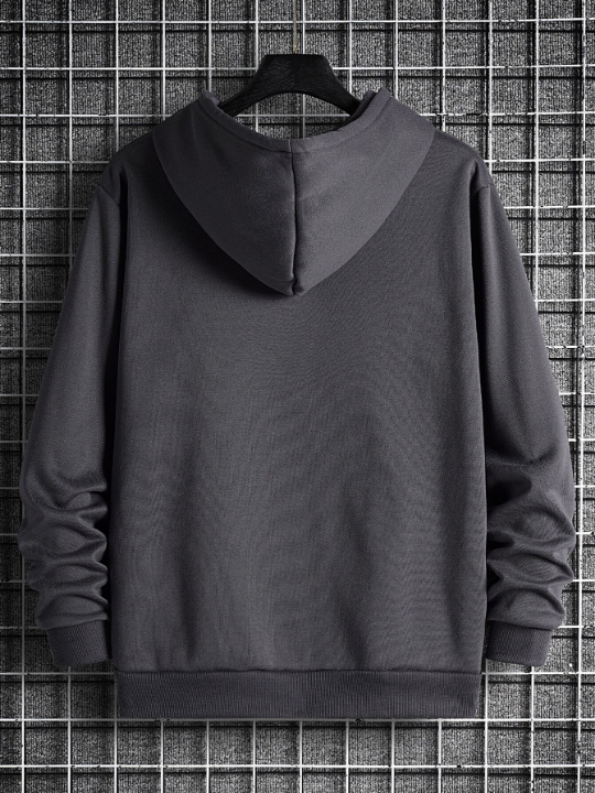 Men Solid Drawstring Kangaroo Pocket Drop Shoulder Hoodie