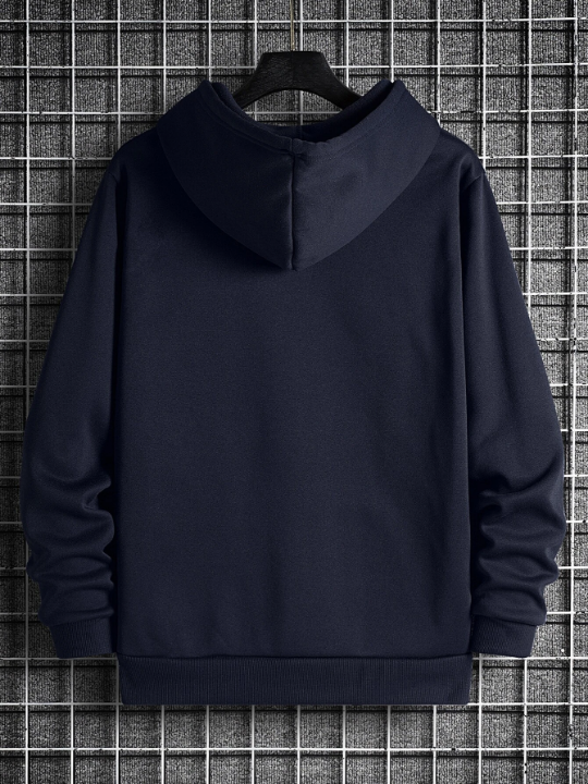 Men Solid Drawstring Pocket Detail Thermal Lined Sweatshirt