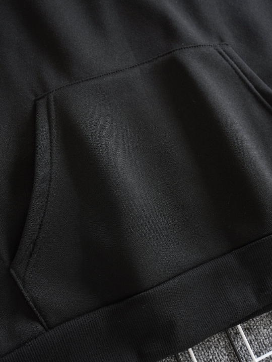 Men Solid Drawstring Pocket Detail Thermal Lined Sweatshirt