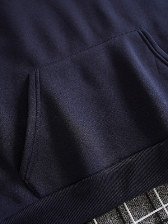 Men Solid Drawstring Pocket Detail Thermal Lined Sweatshirt