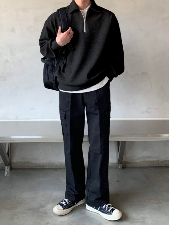 DAZY Men Quarter Zipper Drop Shoulder Pullover Without Tee