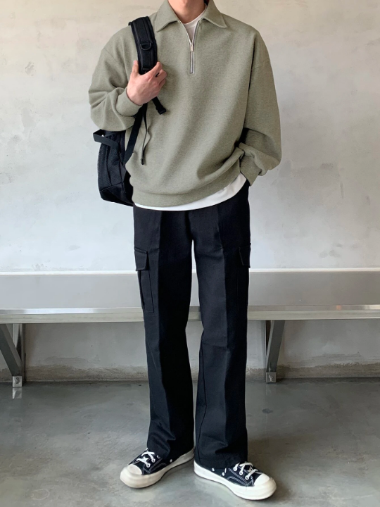 DAZY Men Quarter Zipper Drop Shoulder Pullover Without Tee