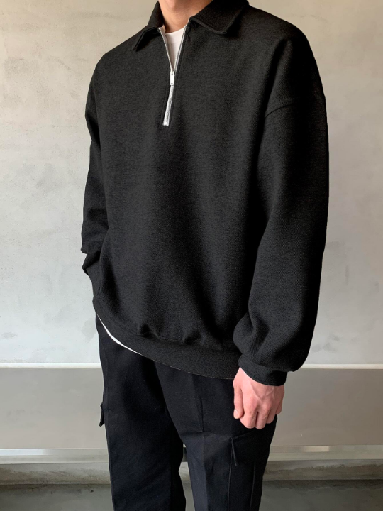 DAZY Men Quarter Zipper Drop Shoulder Pullover Without Tee