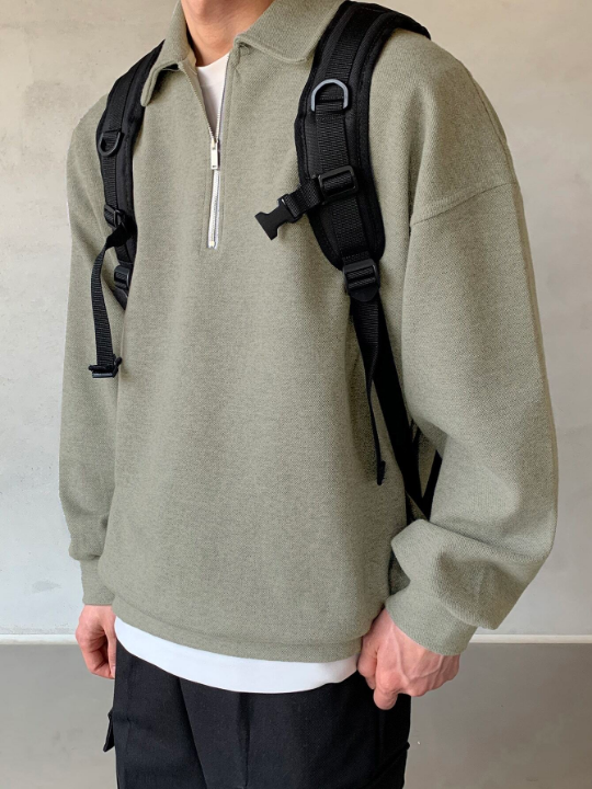 DAZY Men Quarter Zipper Drop Shoulder Pullover Without Tee