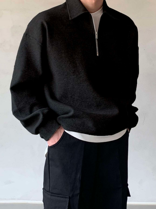 DAZY Men Quarter Zipper Drop Shoulder Pullover Without Tee