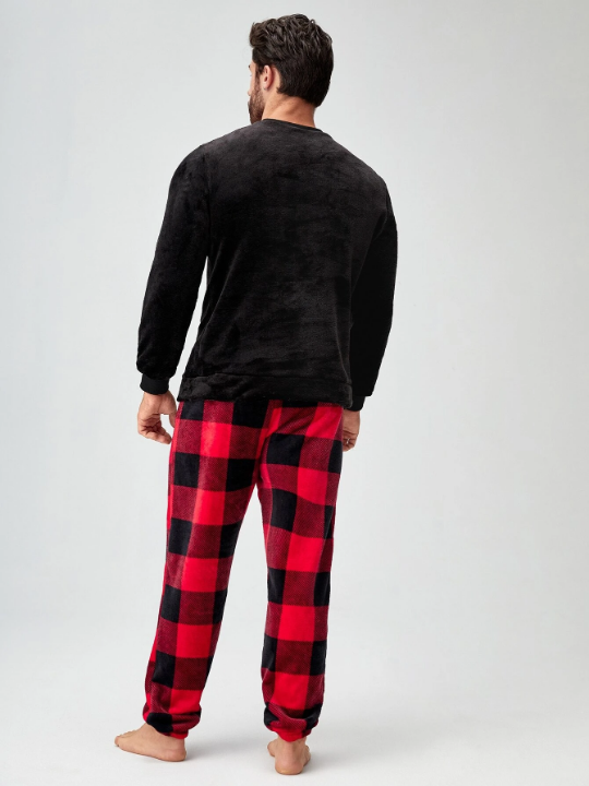 Men Buffalo Plaid Patched Pocket PJ Set