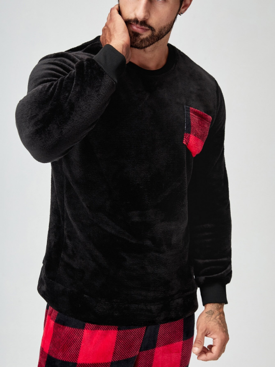 Men Buffalo Plaid Patched Pocket PJ Set