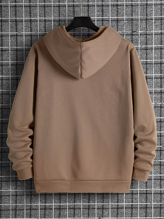 Men Solid Drawstring Pocket Detail Thermal Lined Sweatshirt