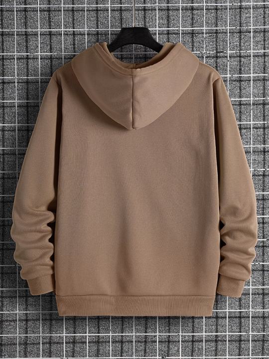Men Solid Drawstring Pocket Detail Thermal Lined Sweatshirt