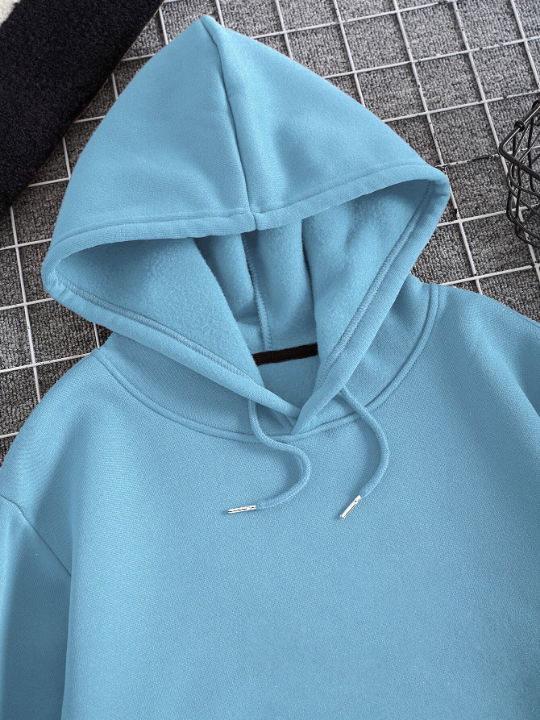 Men Kangaroo Pocket Drawstring Thermal Hoodie