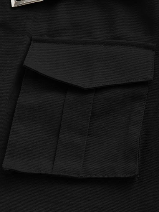 EZwear Grunge Black Flap Pocket Buckle Belted Cargo Skirt