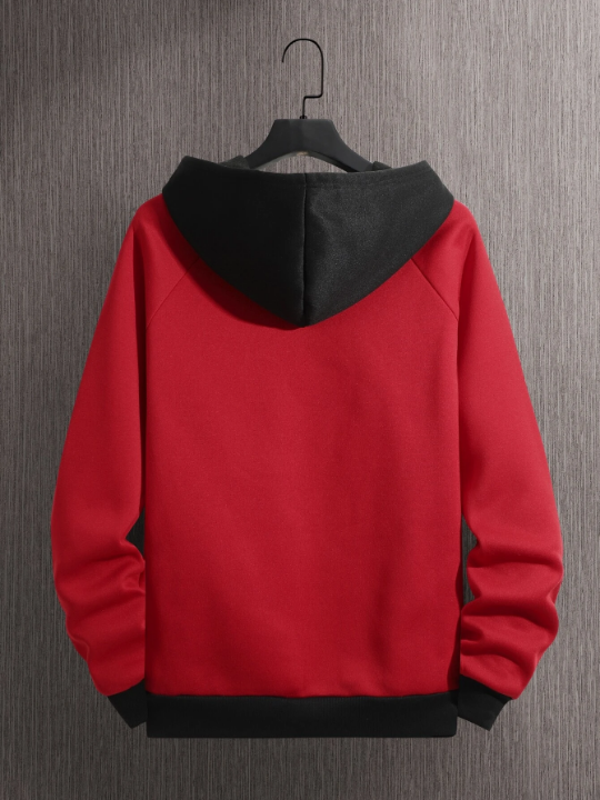Men Two Tone Raglan Sleeve Drawstring Hoodie