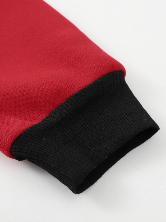 Men Two Tone Raglan Sleeve Drawstring Hoodie