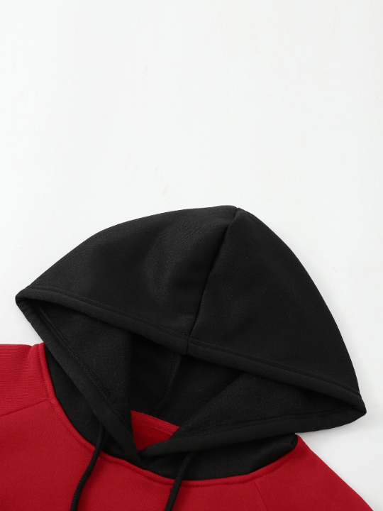 Men Two Tone Raglan Sleeve Drawstring Hoodie