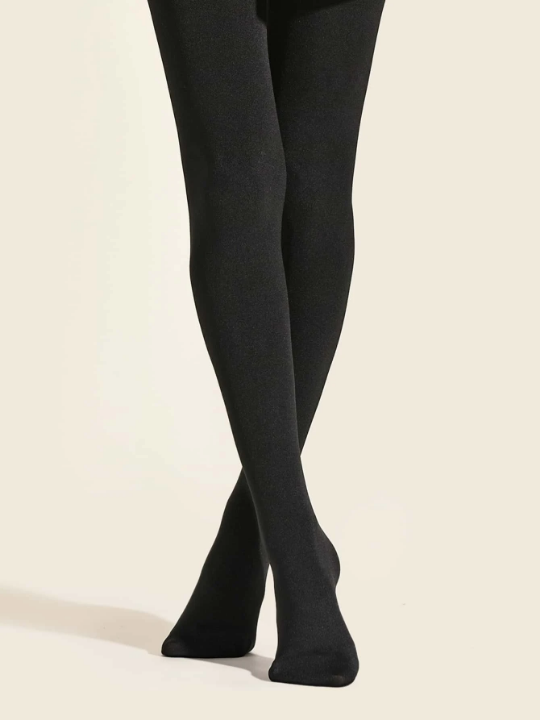 Minimalist Solid Plush Lined Faux Transparent Fleece Lined Tights