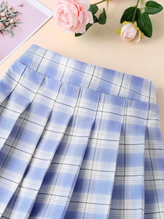 Tween Girl Tartan Print Pleated Skirt