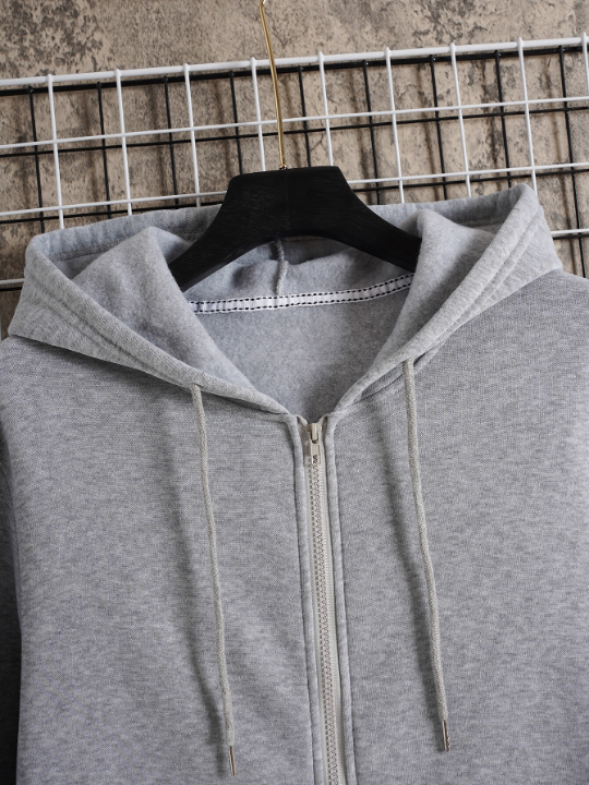 Men Zip Up Drawstring Thermal Hoodie