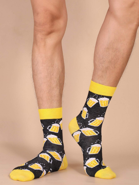 Men Beer Pattern Crew Socks