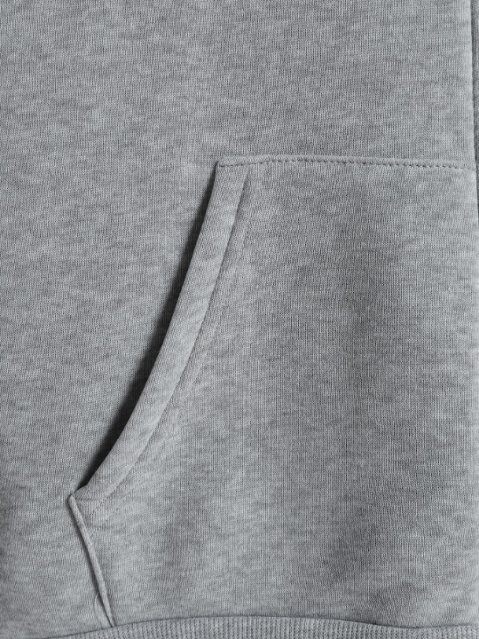 Men Slant Pockets Zip Up Drawstring Thermal Hoodie