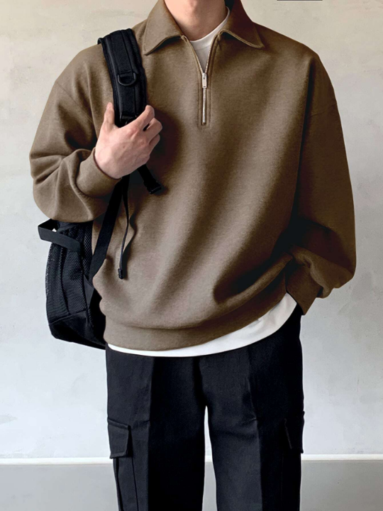 DAZY Men Quarter Zipper Drop Shoulder Pullover Without Tee