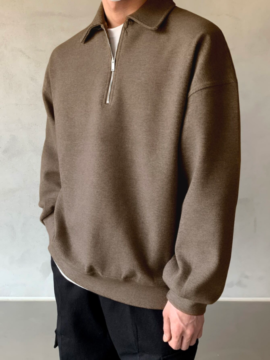 DAZY Men Quarter Zipper Drop Shoulder Pullover Without Tee