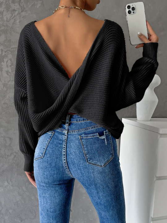 Priv Twist Back Drop Shoulder Sweater