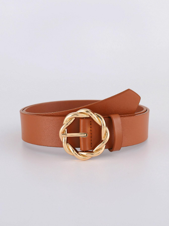 Twist Detail Round Buckle Belt