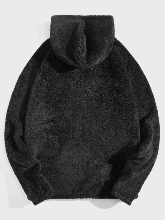 Manfinity Hypemode Men Letter Embroidery Quarter Zip Coral Fleece Hoodie