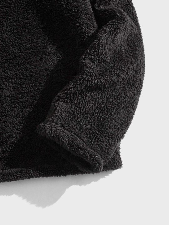 Manfinity Hypemode Men Letter Embroidery Quarter Zip Coral Fleece Hoodie