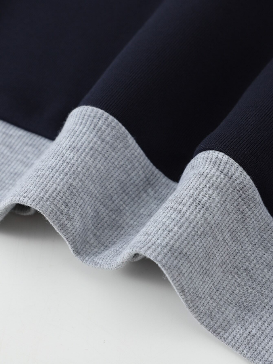 Men Colorblock Thermal Lined Raglan Sleeve Drawstring Hoodie