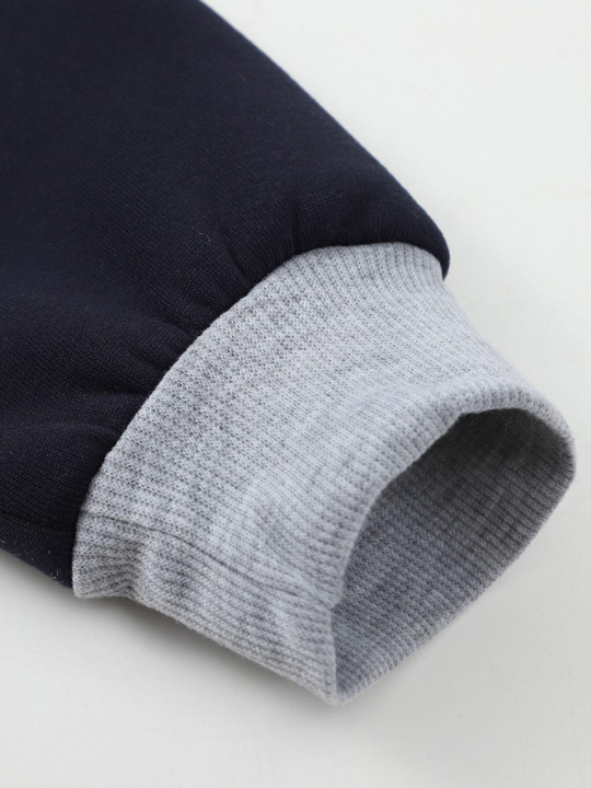 Men Colorblock Thermal Lined Raglan Sleeve Drawstring Hoodie