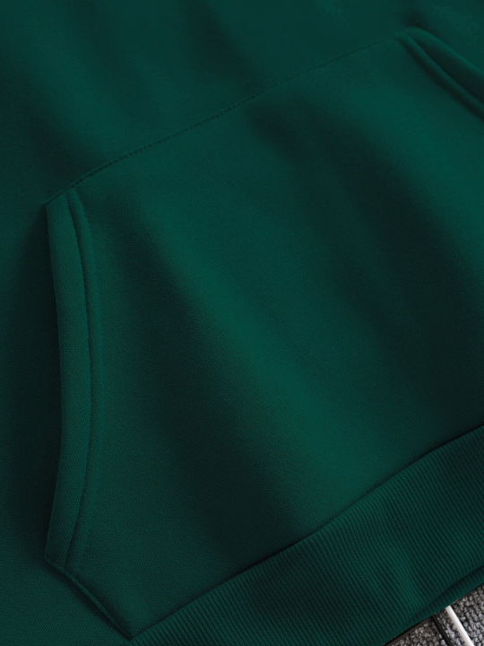 Men Solid Drawstring Pocket Detail Thermal Lined Sweatshirt