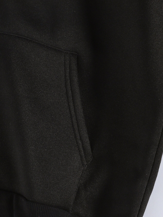 ROMWE Street Life Men Cartoon Graphic Zip Up Two Tone Drawstring Hoodie Without Tee